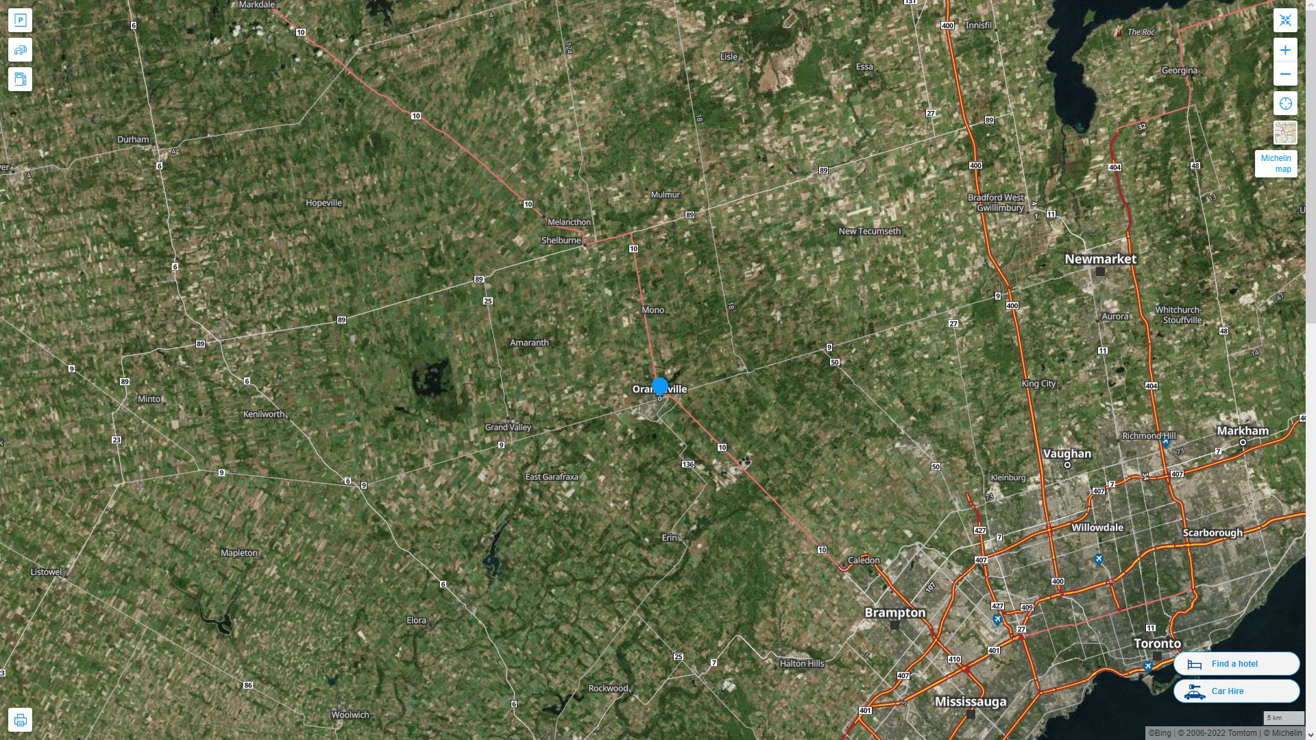 Orangeville Highway and Road Map with Satellite View